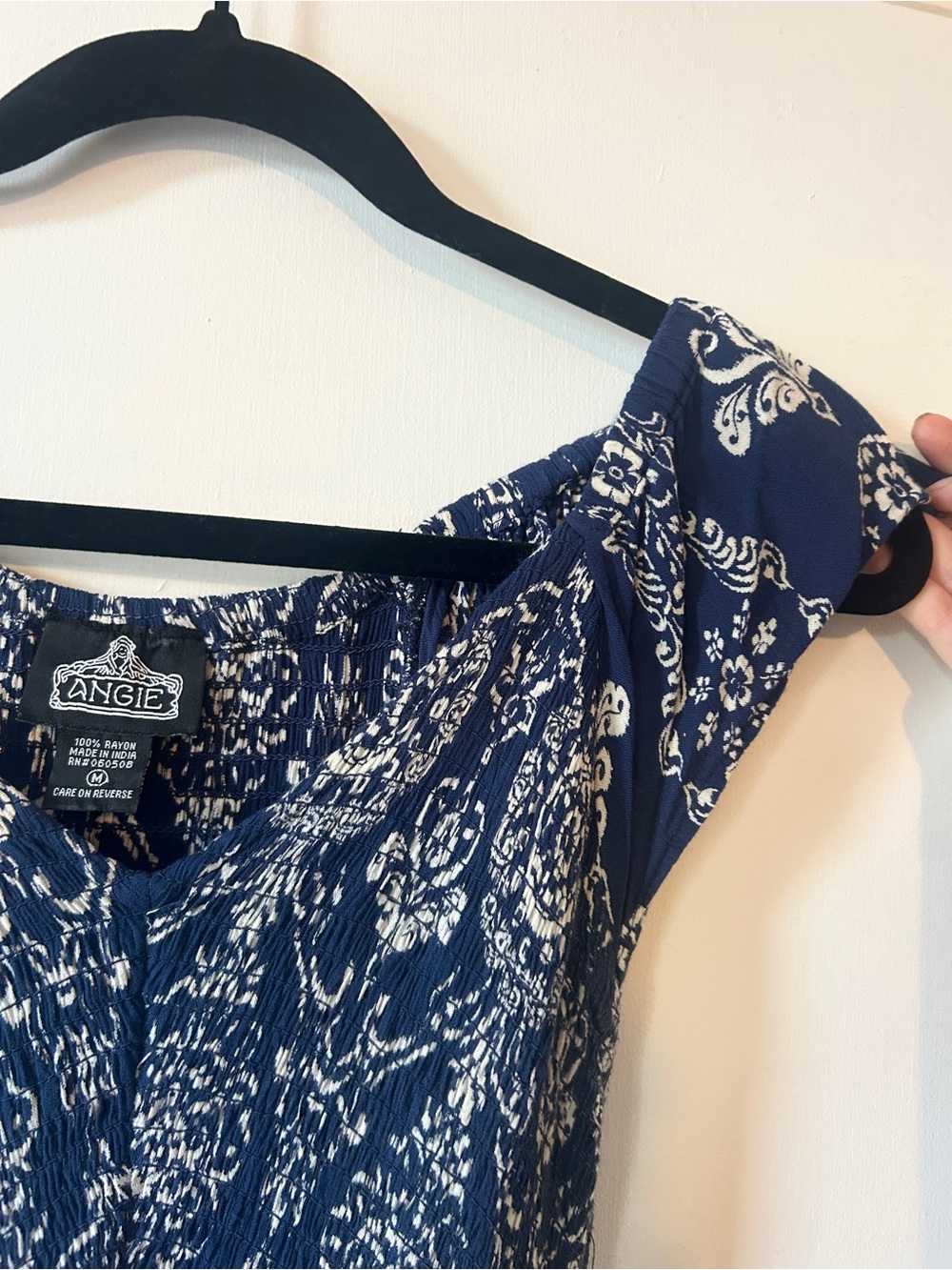 Angie Navy and White Textured Boho Top - Picture 4 of 4